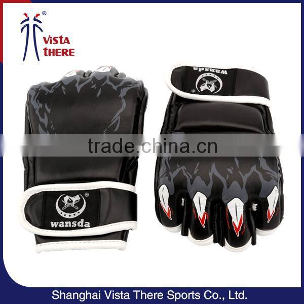 Fingerless Leather Spots Fitness Free Mma Fight kickboxing Glove