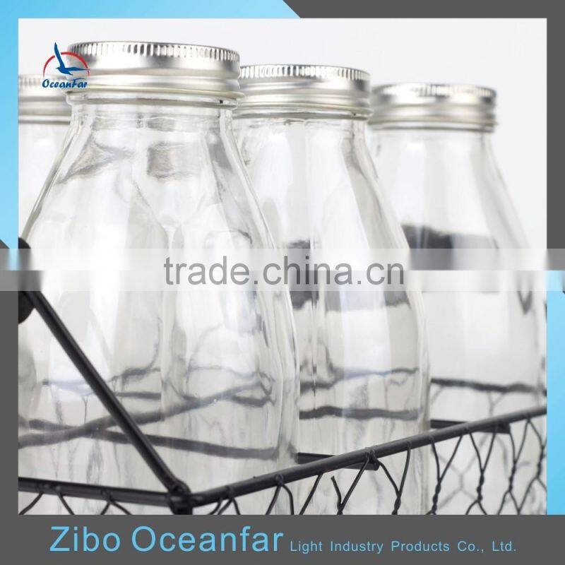 Fancy Transparent Set 6 Vintage Coconut Milk Glass Bottle Recycled Bottle Milk With Stand