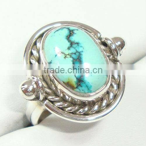 Indian 925 Sterling Silver Tibetan Turquoise Ring