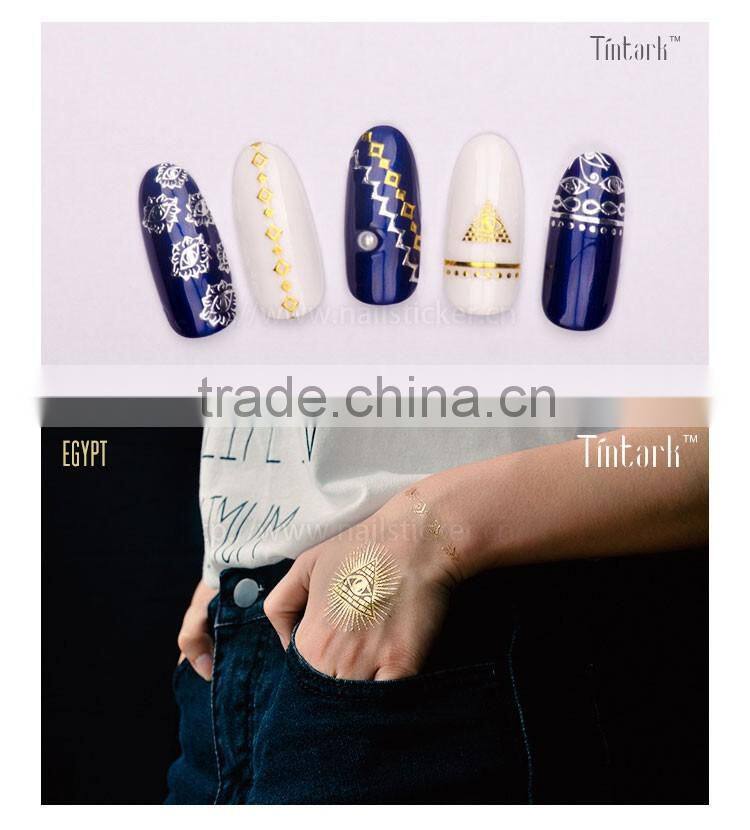 custom high quality Egyptian pattern nail art sticker decals 3d nail sticker metallic tattoo sticker set
