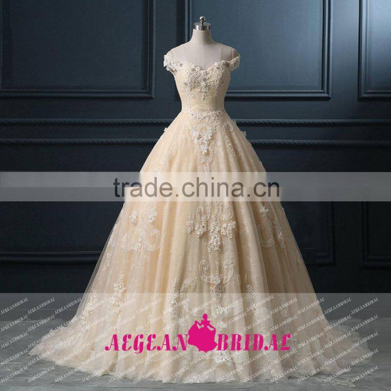 KE181 Real Sample Off- Shoulder Ball Gown Dubai wedding Dress
