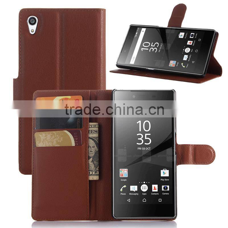 Hot! New! cell phone cover wallet leather with card slots stand flip mobile phone case for sony z5 premium alibaba china