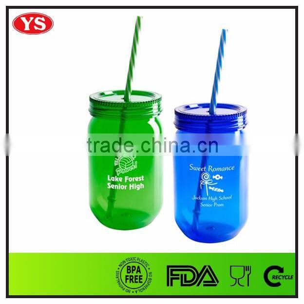 Eco and FDA certification 720 ml plastic single wall mason mug with screw lid and straw