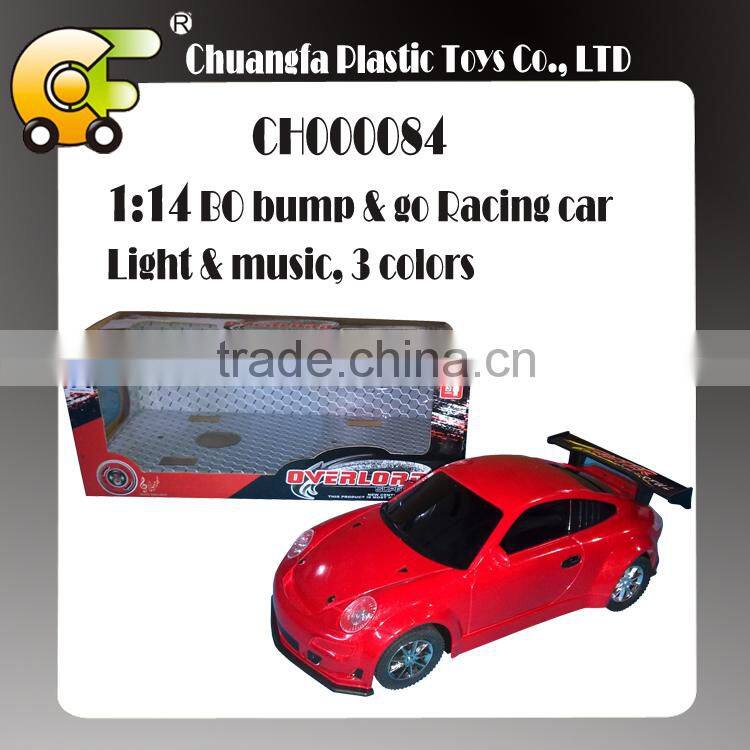 1:14 BO bump & go racing car with light & music 3 colors-red silver black