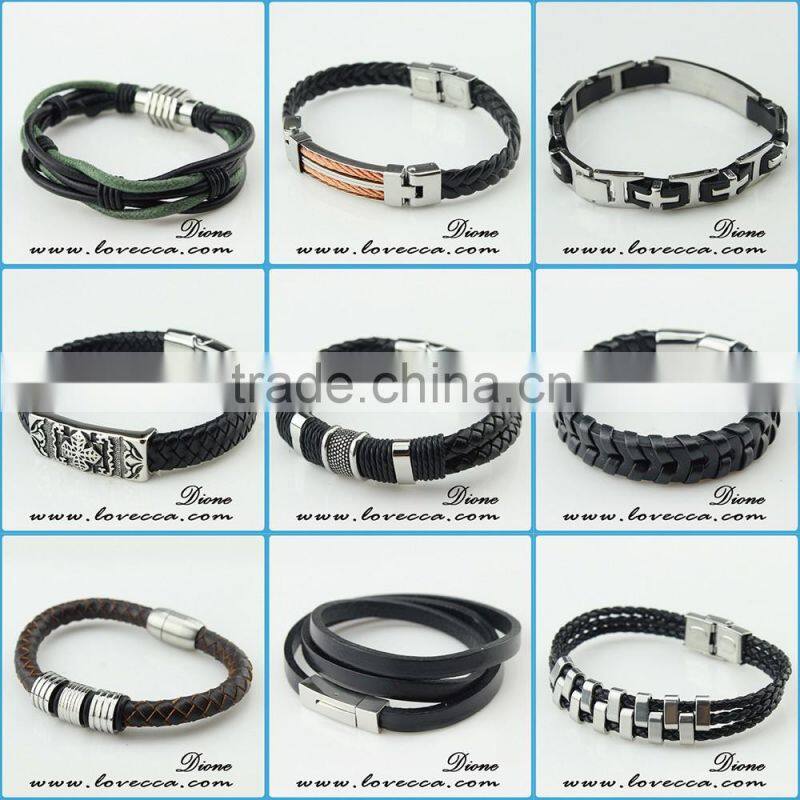 Wholesale cheap engraved braided leather bracelet with fashion charm and stainless steel buckle