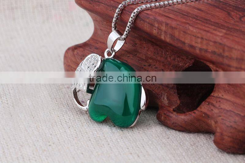 folk-custom cute special natural green agate stone 925 sterling silver Thailand elephant pendant