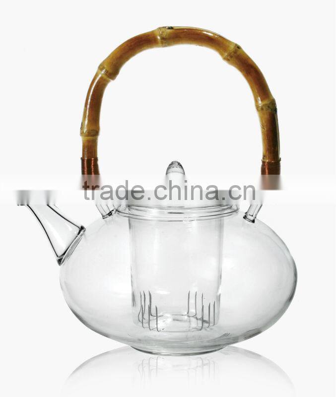 bamboo handle glass teapot