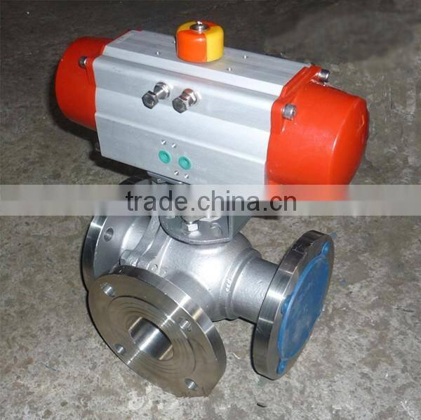 Pneumatic PN16 three-way 316 stainless steel Ball Valve