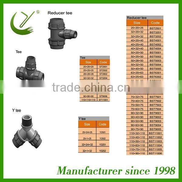 hdpe pipe reducing tee for irrigation