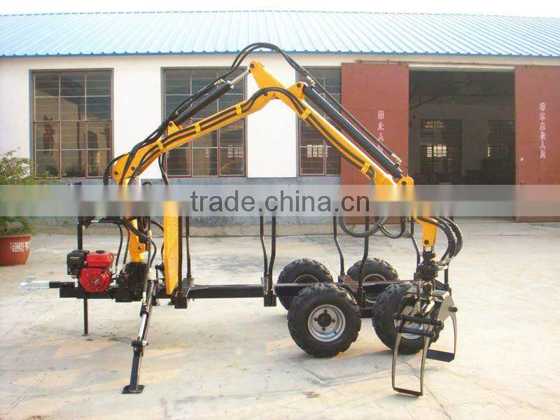 Farm tractor hydraulic driven log crane with control valve