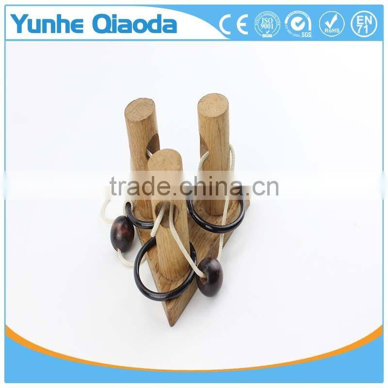 Triple Post Trouble string puzzle KINGOU 4 Pack Classical Wooden Puzzle Set Solution Rope Central Brain Teaser for Adults Game