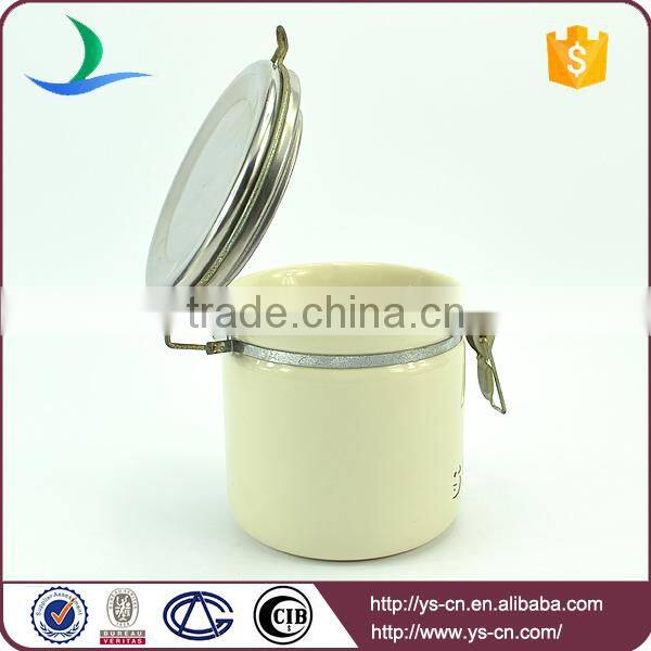 Modern ceramic sugar canister jars with steel lid