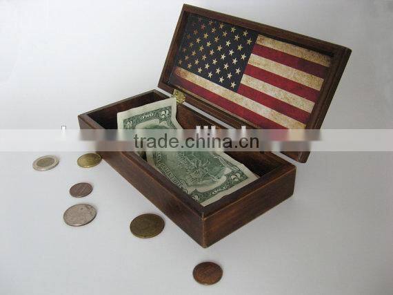 Antique Wood Crate Vintage Old Paint MDF Coins Box