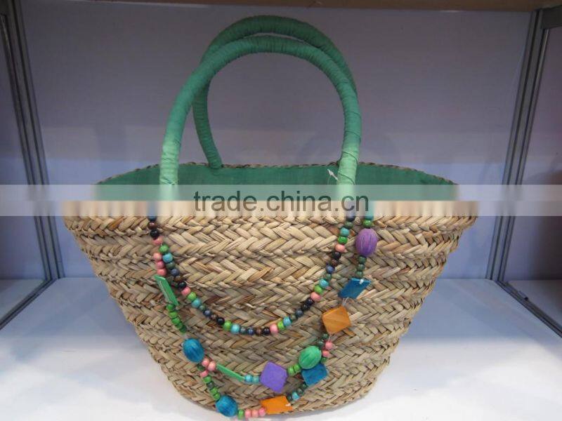 popular beach seagrass handmade lady hand bag with decoration