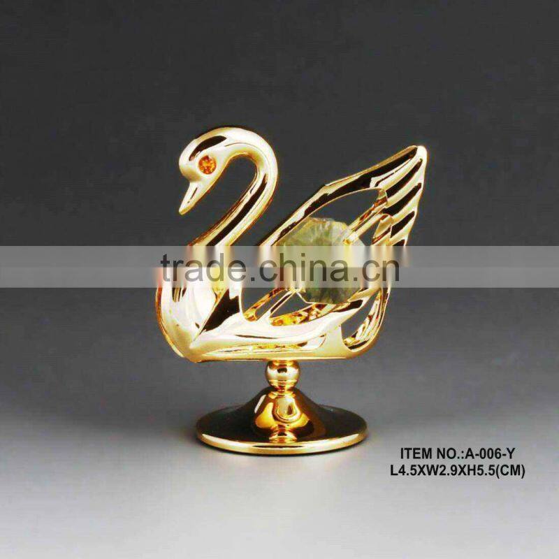 24K gold plated tabletop love swan decoration with crystals from swarovski