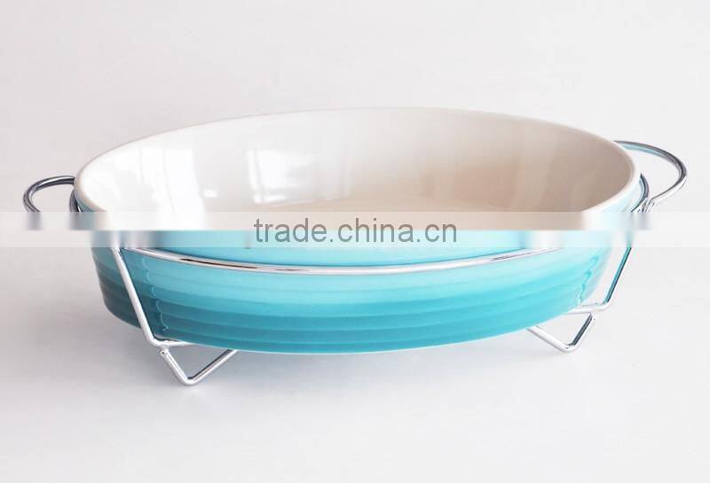 3PCS Bake DIsh Set with Rack, Stoneware with Solid Color