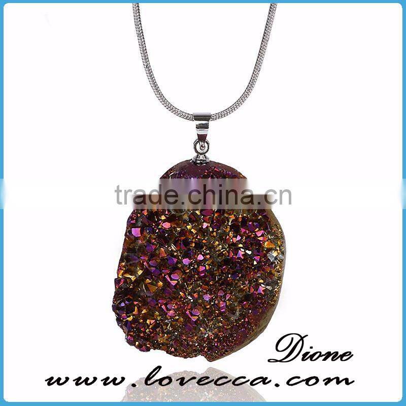 The Latest Hot Sale New Fashion 925 Sterling Silver Druzy Agate Necklace For Woman