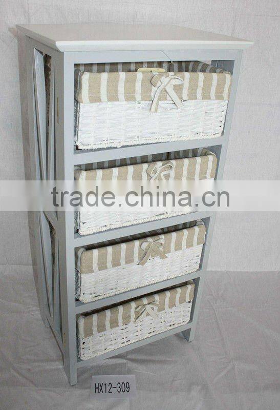 Foldable Wooden storage chests with 3 wicker Drawers