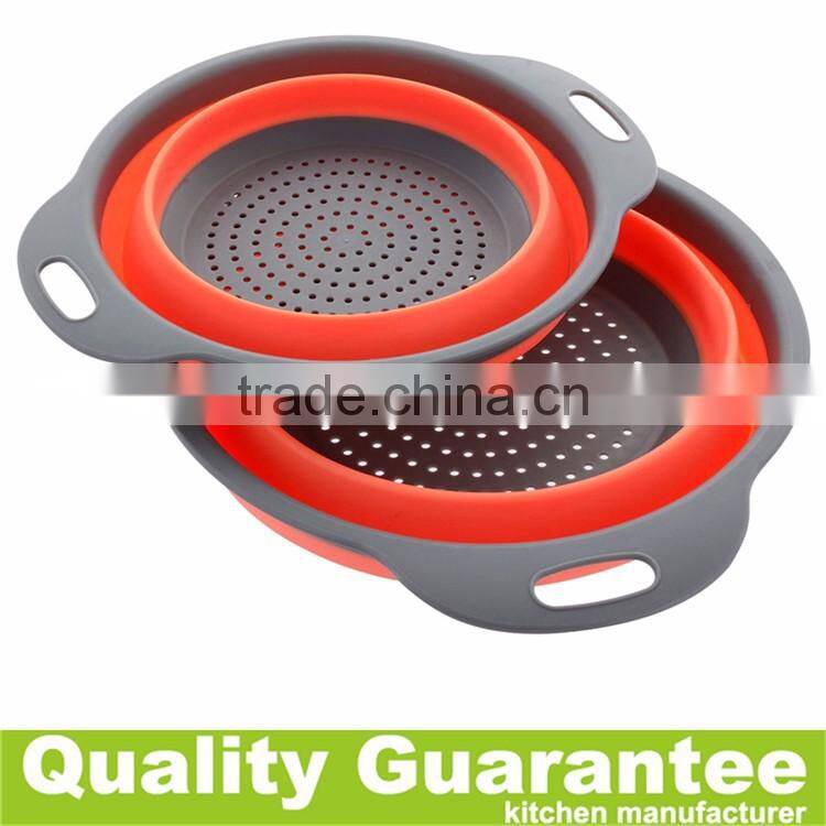 Customized color silicone colander collapsible plastic silicone strainer