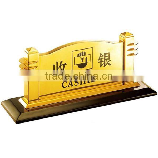 High quality reception table sign stand/ Double side table hotel sign stand/ Table top sign holder with metal base P-56 Hot sale