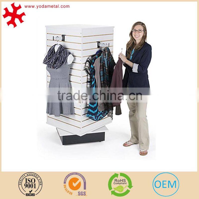 revolving wooden slatwall display with spinner rotating