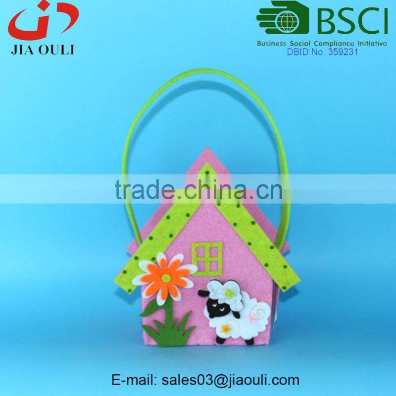 BSCI Audit factory new design easter decoration non-woven fabric house basket, easter cheap decorative baskets