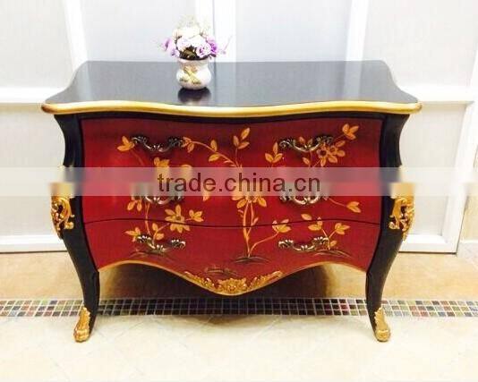 Exquisite Handmade French Versaille Solid Wood Bombe Chest Painted with Brown Lacquer and with Golden Brass Decor BF12-04254a