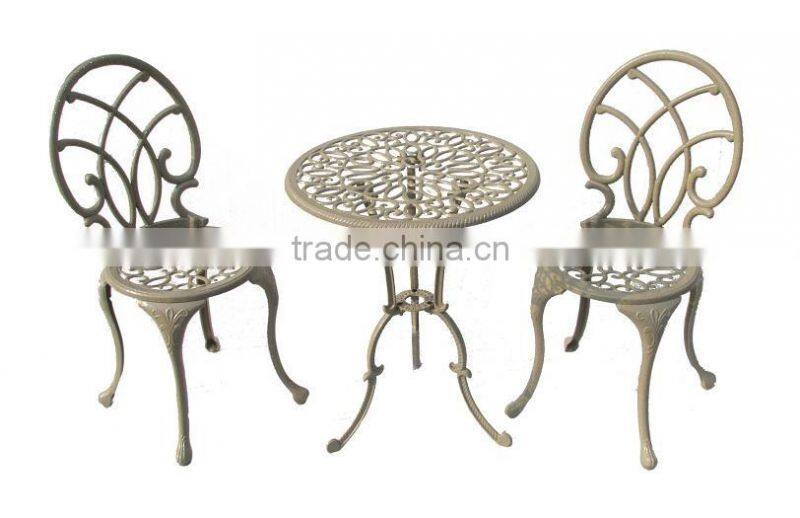 Manufacturer supply the cast Aluminum garden metal bistro set garden metallic table and chair for hot sale