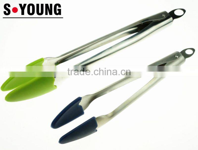 14004 New Shape Barbecue Grill Tongs Silicone Kitchen Serving Locking Food Tong