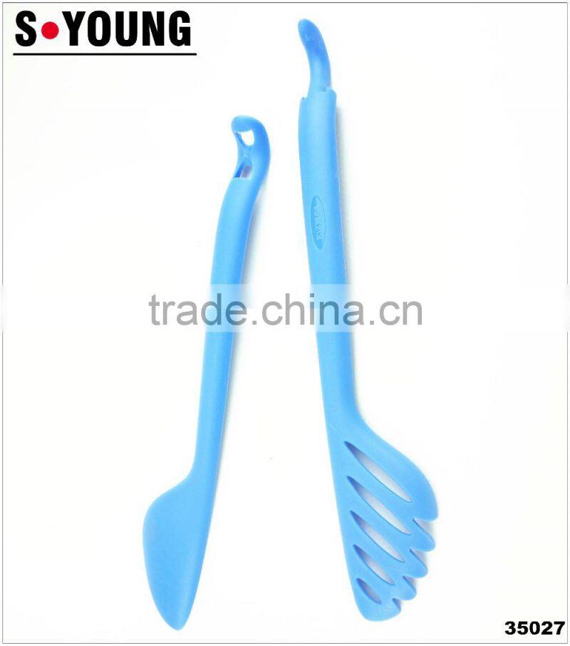 35027 Separable nylon Kitchen Tongs BBQ Cooking Food salad Tongs with spoon