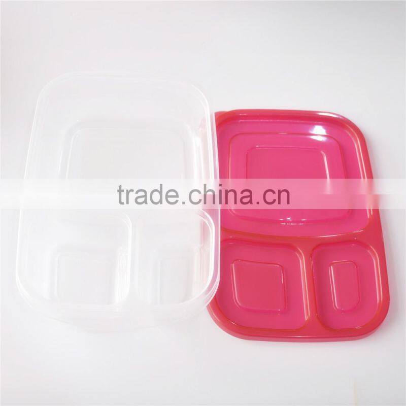 Plastic 3 Compartment Food Storage Bento Box with Lids