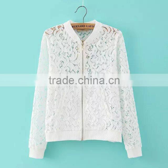 Hot Sale Women Lace Jacket Hollow Out Jacket Women Tops Long Sleeve Slim Black Outwear Women Lace Coat