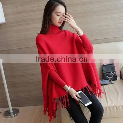2016 korea knitwear sweater new design poncho cloak sweater with tassels