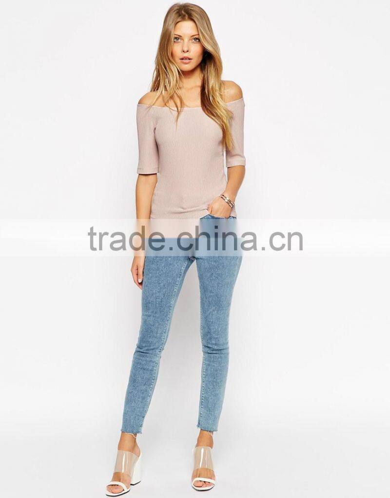 Latest arrival Off Shoulder Top in Rib with Boat neckline