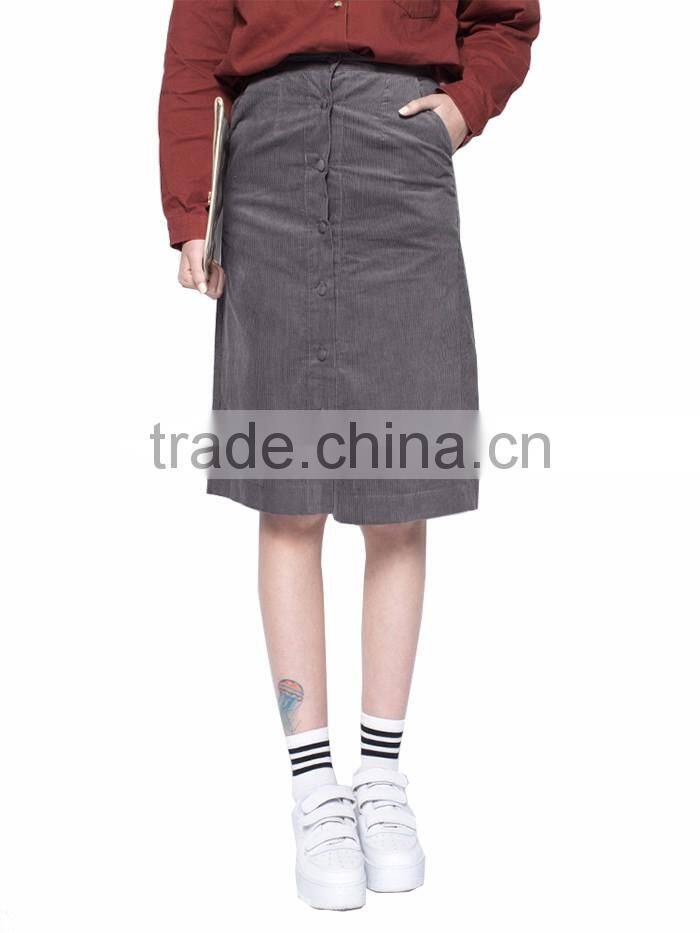 pure color plus size fancy new lady fashion vintage dress names latest long a line skirt design in corduroy fabric with bottons