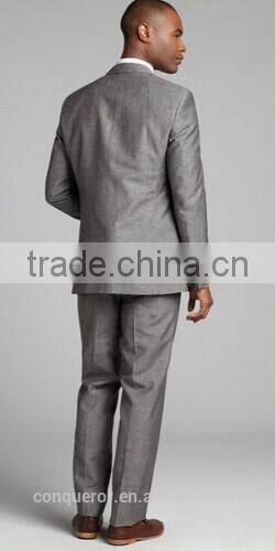 Grey Crosshatch Wool-Linen Blend Two Button Suit(SHT1153)