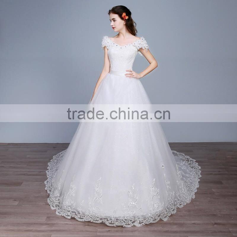 MGOO Custom Made Long Tail Romantic Wedding Dress Simple Lace Up Cap Sleeves Fashion Hi Low Petticoat