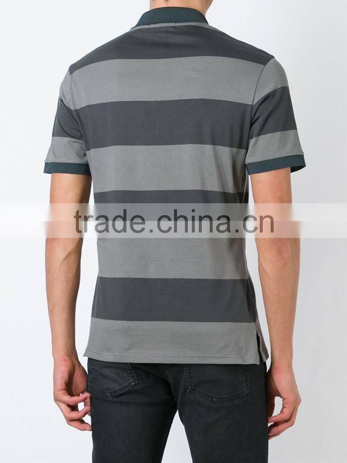 High quality dark grey custom design striped t shirt polo for men