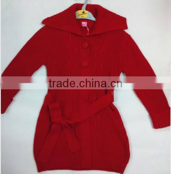 In-stock new fashion salior collar long sleeve belt knitted girls cardigan