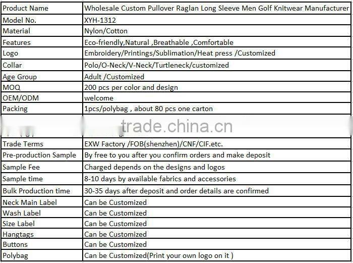 Wholesale Custom Pullover Raglan Long Sleeve Men Golf Knitwear Manufacturer