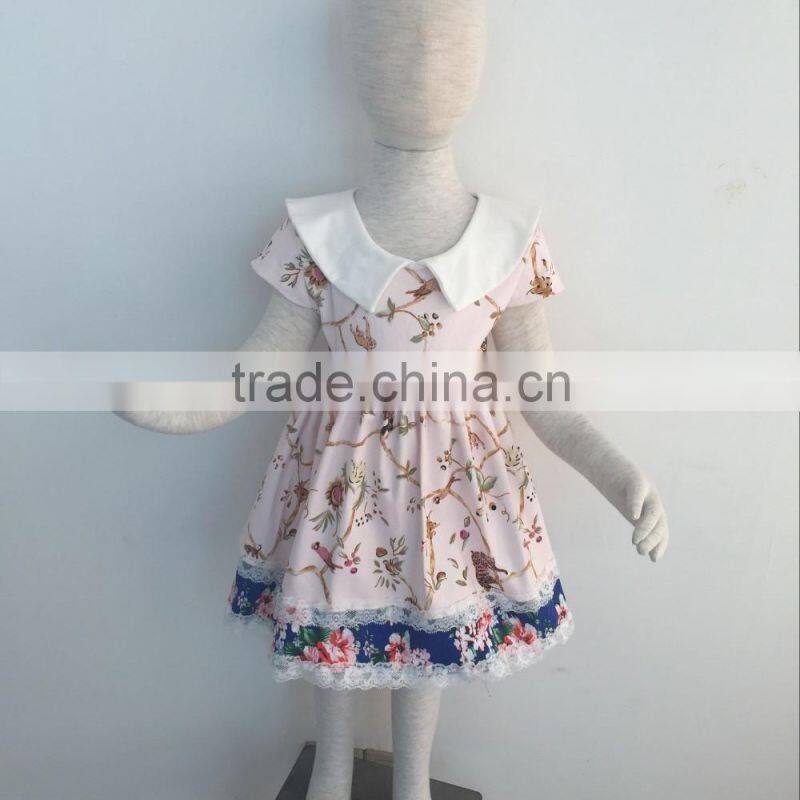 QL-366 shorts sleeve bird and tiger pattem design dresses baby clothes 2016