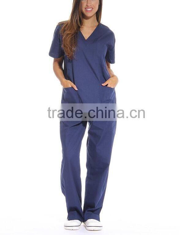 V neck two pockets high quality scrub sets Top & Pants staff uniform