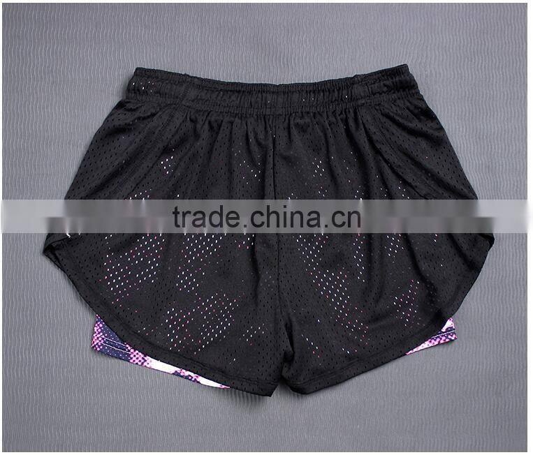 Womens summer sports running yoga wear fitness breathable quick dry two layers short with drawstring