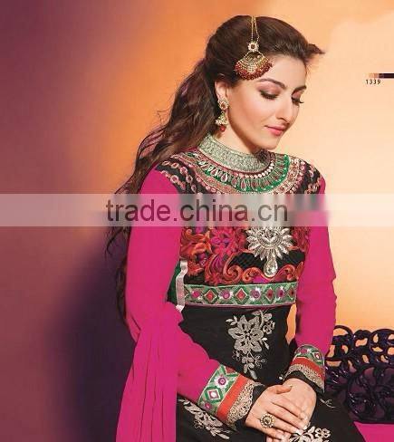 Balck color with zari rich embroidery work all over heavy Designer Semi Stitch Salwar Kameez