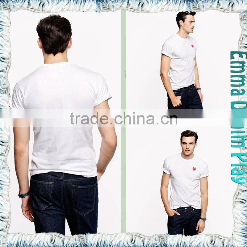 Soild White Heart Embroidery 0-Neck T Shirts for Man