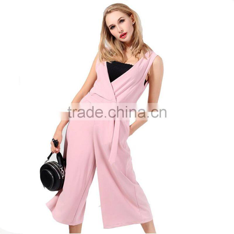 ladies new fashion jumpsuit pink color sleeveless designs for women factory manufacture