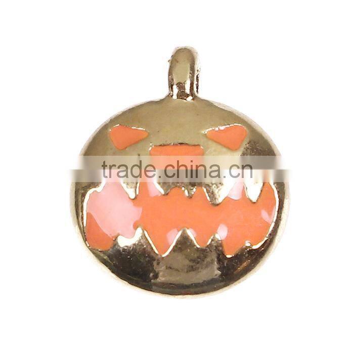 Zinc Based Alloy Halloween Charms Pumpkin Gold Plated Orange Enamel
