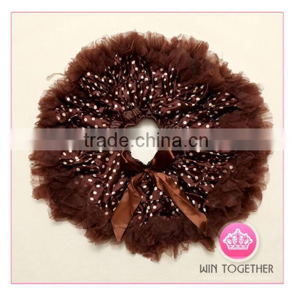 Brown polka dot pettiskirt with rosettes baby girls skirts