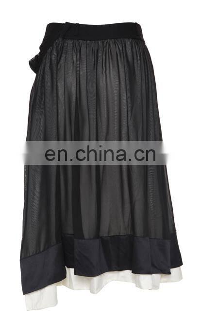 Latest fancy autmn european style irregular design double-deck chiffon a-line long dress casual skirt