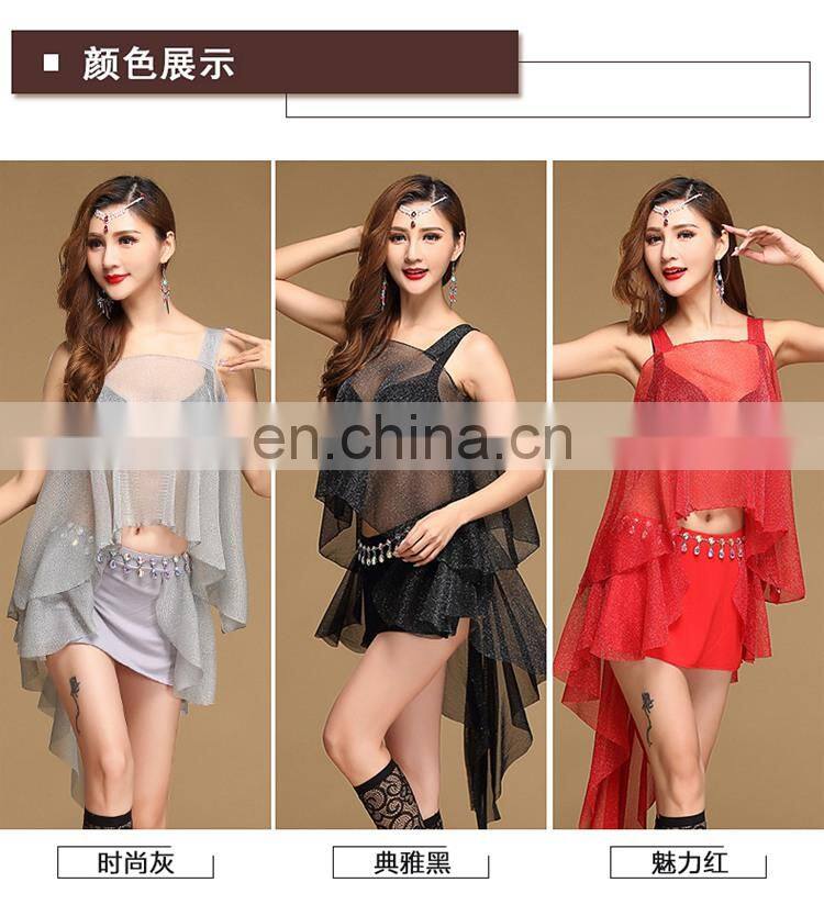 T-5162 Hot sexy shiny fabric stage belly dance costume tank top and skirt suit